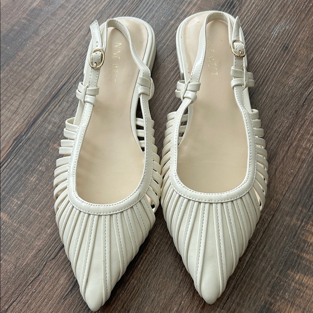 Nine West Cream Slingback Strappy Flats 9.5